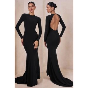 NWT Club L London One Step Ahead Black Long Sleeve Backless Fishtail Dress Sz 2